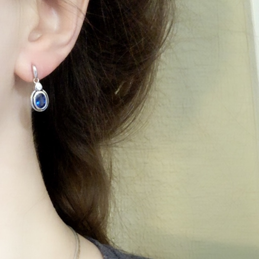 New Sapphire Water Drop Dangle Post 14K & Sterling Silver .925K Earrings - Picture 3 of 7